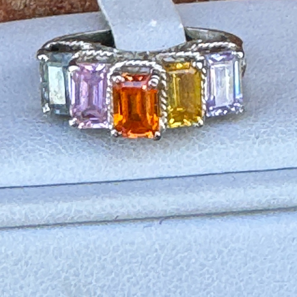 925 Emerald Cut Multi Gemstone Ring - image 3